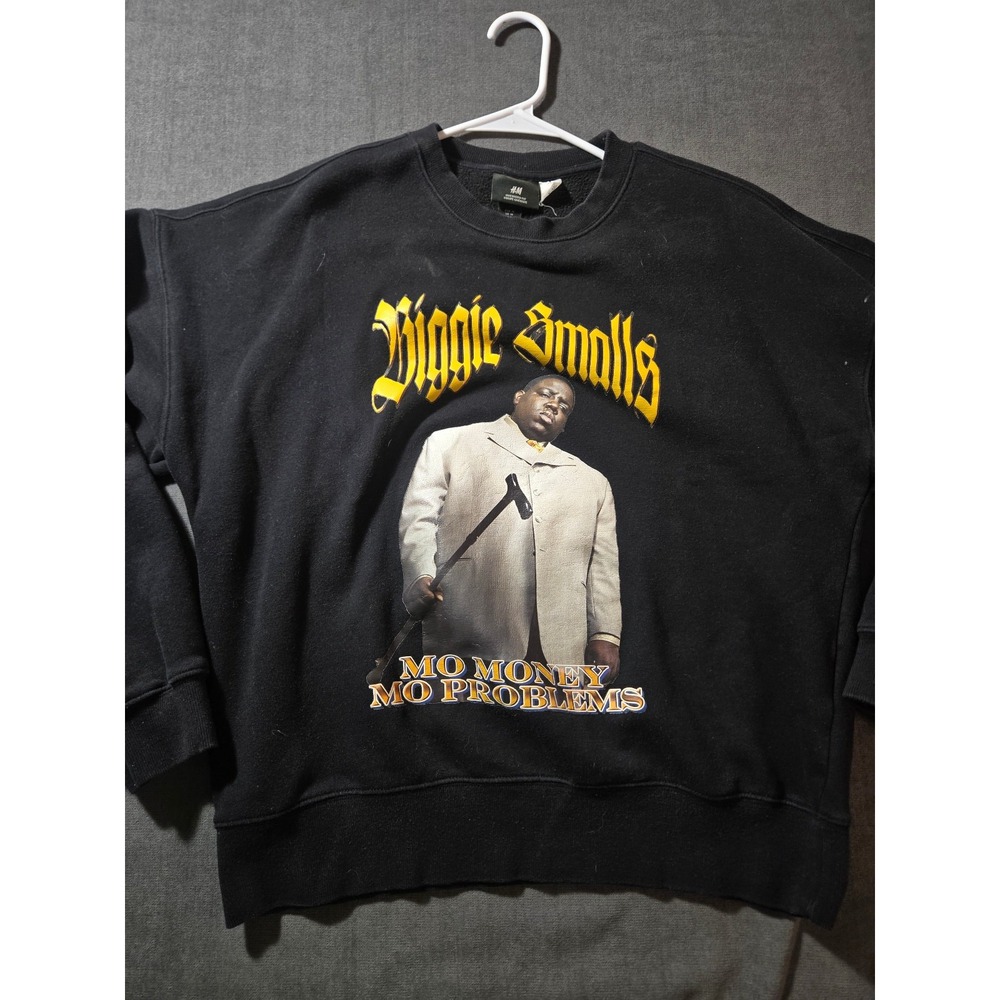 H&M Sweater Mens Medium Biggie Smalls Oversized Hip Hop Rap Graphic Shirt Black